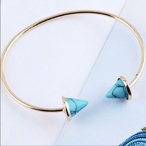 Gold Turquoise Triangle Spike Bangle Bracelet
